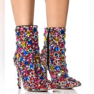 AZALEA WANG Diamond Blinged Stiletto Rhinestone Cocktail Bootie